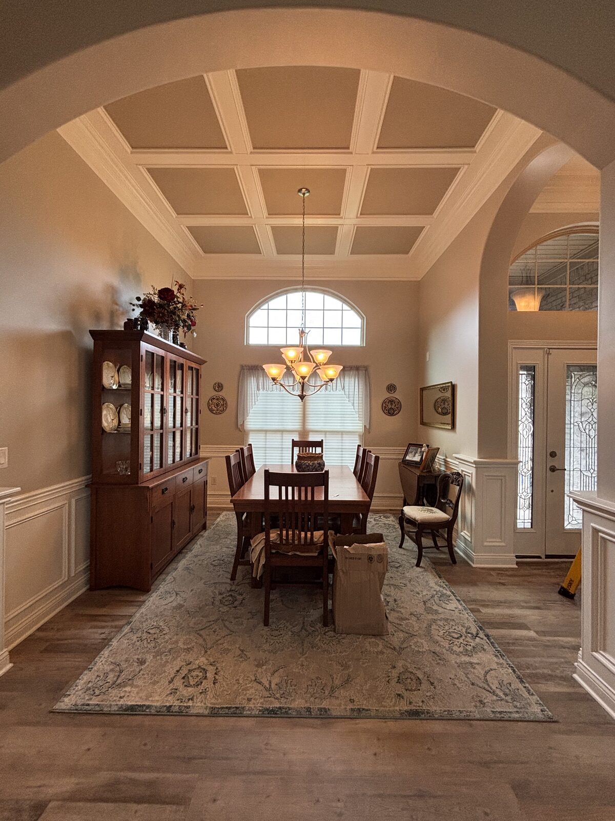 Dining room with coffered ceiling after interior painting in Cedar Pointe, Corydon IN