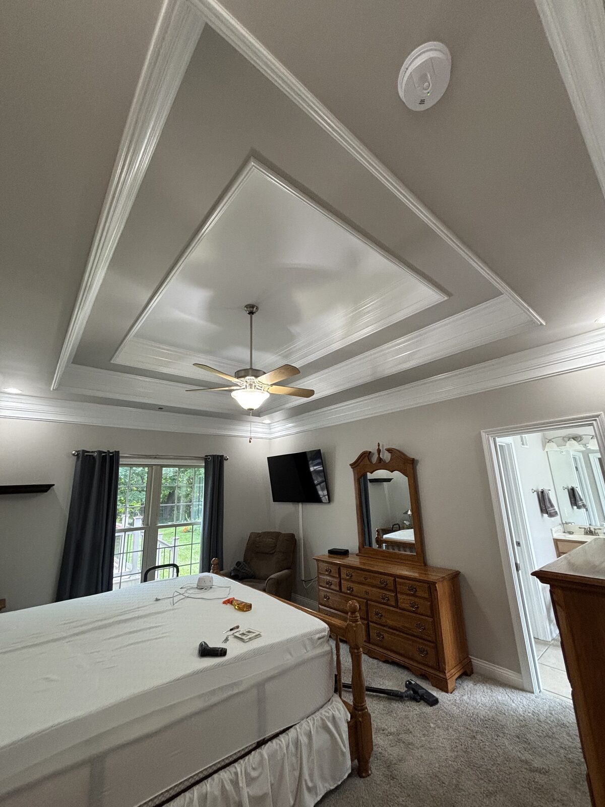 Tray ceiling detail after interior painting in a Cedar Pointe, Corydon IN primary bedroom