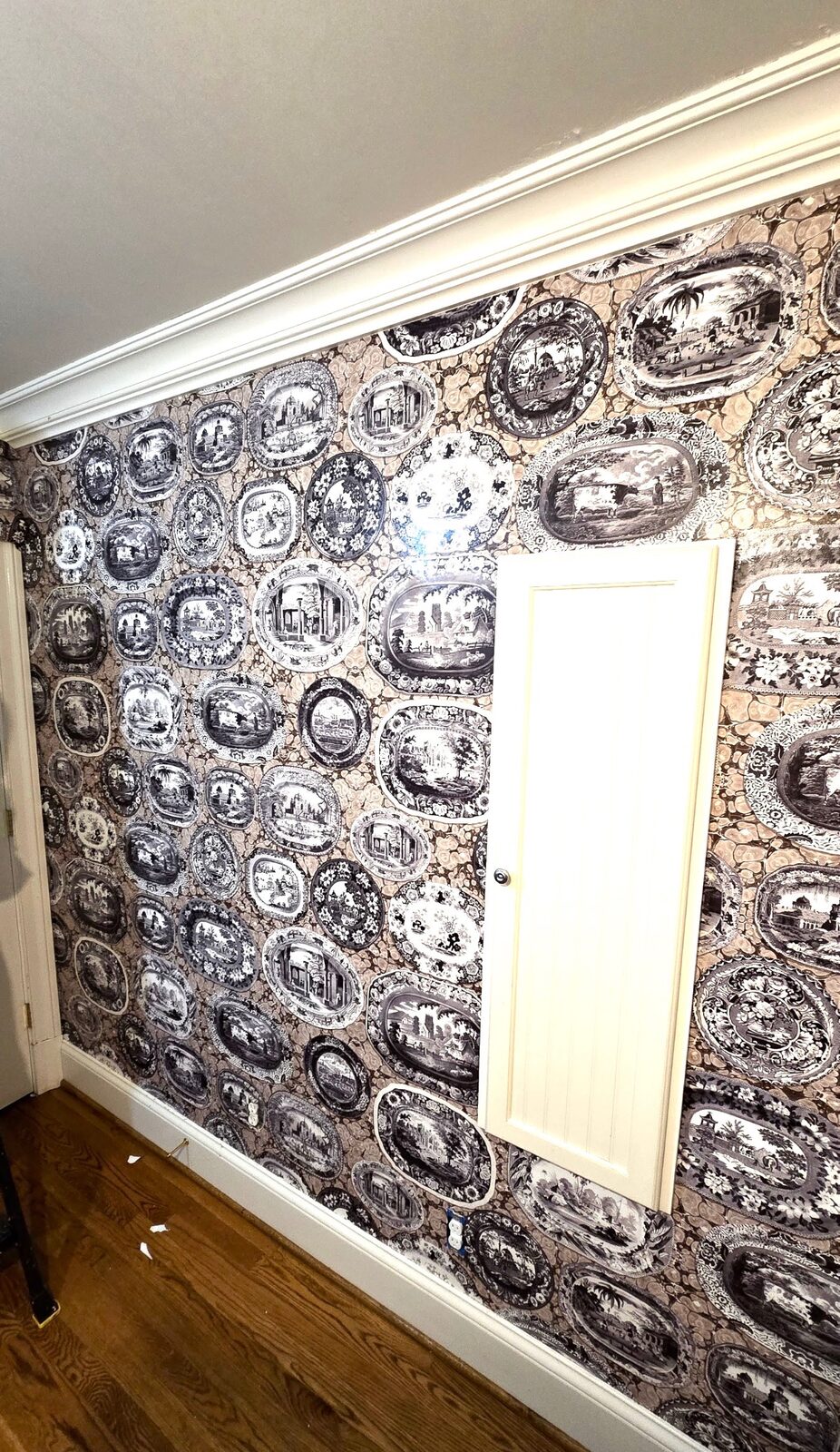 Hallway with decorative plate print wallpaper installed in Louisville, KY